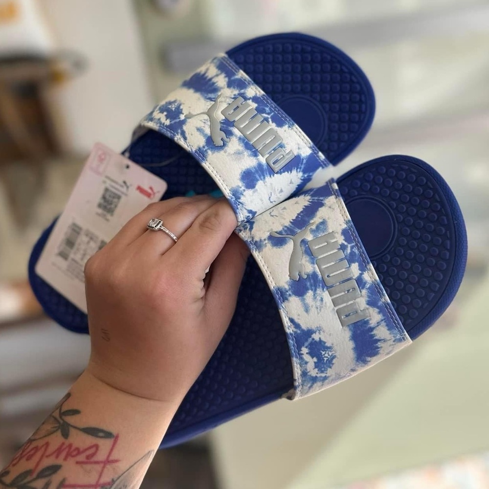 Blue Tie-dye Puma Slides